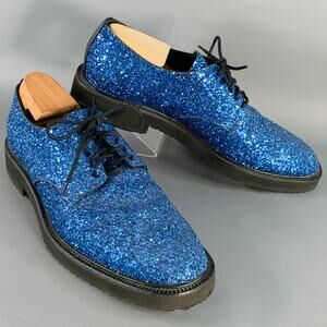 GIUSEPPE ZANOTTI Size 11 Blue Glitter Leather Derby Lace-Up Shoes